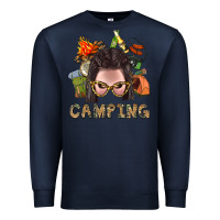 Navy Camping Braid Hair Woman With Fire Bbs Premium Sweatshirt - BundleAndBundleShop