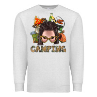 Oatmeal Heather Camping Braid Hair Woman With Fire Bbs Premium Sweatshirt - BundleAndBundleShop