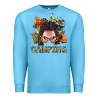 Ocean Blue Camping Braid Hair Woman With Fire Bbs Premium Sweatshirt - BundleAndBundleShop