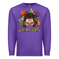 Purple Camping Braid Hair Woman With Fire Bbs Premium Sweatshirt - BundleAndBundleShop