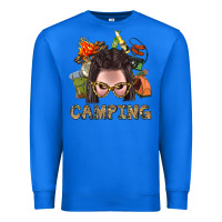 True Royal Camping Braid Hair Woman With Fire Bbs Premium Sweatshirt - BundleAndBundleShop