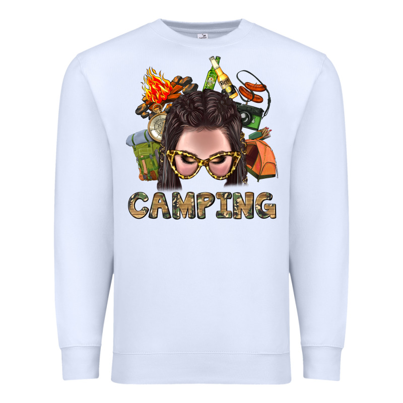 Camping Braid Hair Woman With Fire Bbs Premium Sweatshirt by BundleAndBundleShop | Teevron