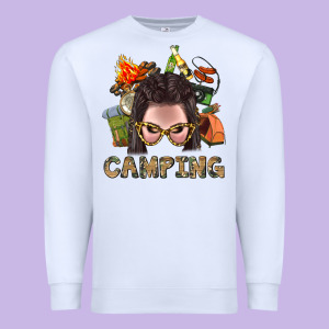 Camping Braid Hair Woman With Fire Bbs Premium Sweatshirt Designed By Bundleandbundleshop