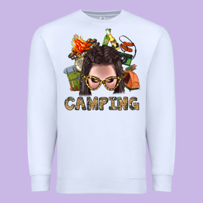 Camping Braid Hair Woman With Fire Bbs Premium Sweatshirt Designed By Bundleandbundleshop