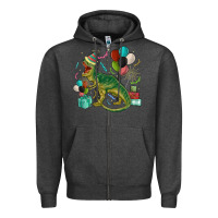 Charcoal Heather party t rex Zipper Hoodie - MaliasSmallBusiness