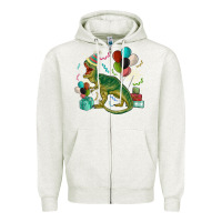Oatmeal Heather party t rex Zipper Hoodie - MaliasSmallBusiness