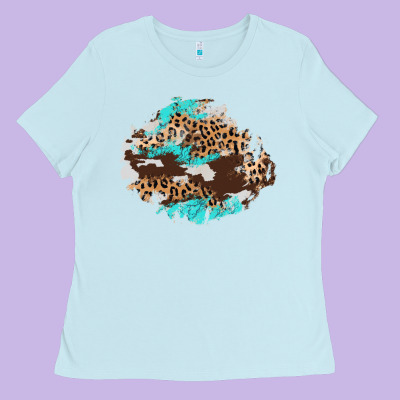 Cowhide Leopard Turquoise Patch Ladies Tee Designed By Adodesignshop