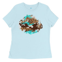 Baby Blue cowhide leopard turquoise patch Ladies Tee - AdoDesignShop