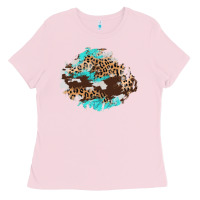 Bubblegum Pink cowhide leopard turquoise patch Ladies Tee - AdoDesignShop