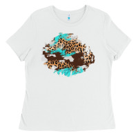 White cowhide leopard turquoise patch Ladies Tee - AdoDesignShop