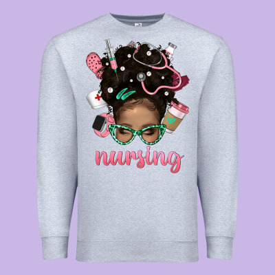 Afro Messy Bun Nursing Bbs Premium Sweatshirt Designed By Bundleandbundleshop