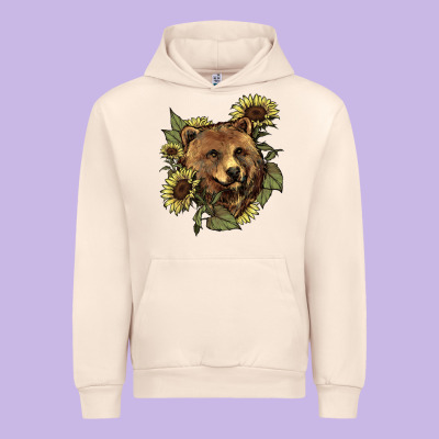 Bear Head Sunflower Urban Hoodie Designed By Howdyjamesfarm