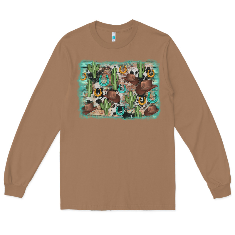 Cactus Cowboy Hat Background Long Sleeve Tee by AdoDesignShop | Teevron