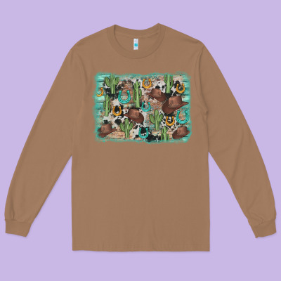 Cactus Cowboy Hat Background Long Sleeve Tee Designed By Adodesignshop