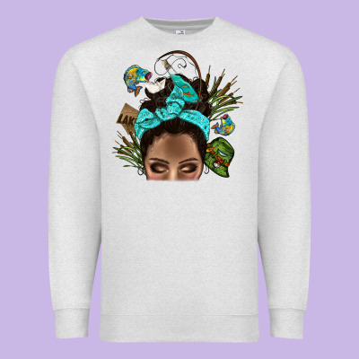 Lake Camping Afro Messy Bun Bbs Premium Sweatshirt Designed By Bundleandbundleshop