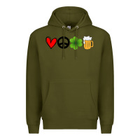 Army Green Funny St Patricks Day Love Peace Clover and Beer Premium Hoodie - Bettercallsaul