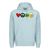 Blue Mist Funny St Patricks Day Love Peace Clover and Beer Premium Hoodie - Bettercallsaul