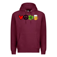 Burgundy Funny St Patricks Day Love Peace Clover and Beer Premium Hoodie - Bettercallsaul