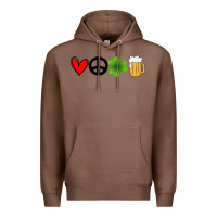 Chestnut Funny St Patricks Day Love Peace Clover and Beer Premium Hoodie - Bettercallsaul