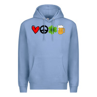 Colony Blue Funny St Patricks Day Love Peace Clover and Beer Premium Hoodie - Bettercallsaul