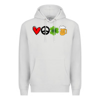 Dove Grey Funny St Patricks Day Love Peace Clover and Beer Premium Hoodie - Bettercallsaul