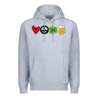 Heather Grey Funny St Patricks Day Love Peace Clover and Beer Premium Hoodie - Bettercallsaul