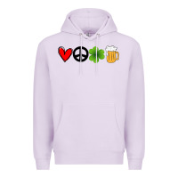 Lilac Funny St Patricks Day Love Peace Clover and Beer Premium Hoodie - Bettercallsaul