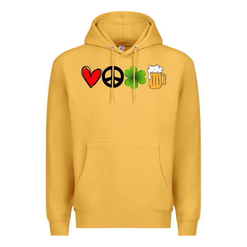 Funny St Patricks Day Love Peace Clover And Beer Premium Hoodie by Bettercallsaul | Teevron