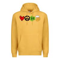 Mustard Funny St Patricks Day Love Peace Clover and Beer Premium Hoodie - Bettercallsaul