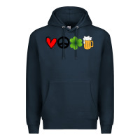 Navy Funny St Patricks Day Love Peace Clover and Beer Premium Hoodie - Bettercallsaul