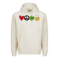 Oatmeal Heather Funny St Patricks Day Love Peace Clover and Beer Premium Hoodie - Bettercallsaul