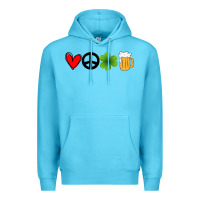 Ocean Blue Funny St Patricks Day Love Peace Clover and Beer Premium Hoodie - Bettercallsaul