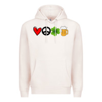 Pale Pink Funny St Patricks Day Love Peace Clover and Beer Premium Hoodie - Bettercallsaul
