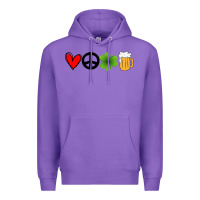 Purple Funny St Patricks Day Love Peace Clover and Beer Premium Hoodie - Bettercallsaul