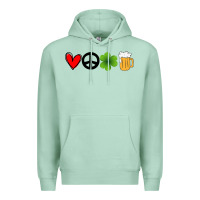Seafoam Funny St Patricks Day Love Peace Clover and Beer Premium Hoodie - Bettercallsaul