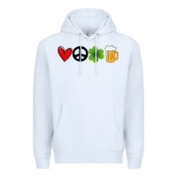 White Funny St Patricks Day Love Peace Clover and Beer Premium Hoodie - Bettercallsaul