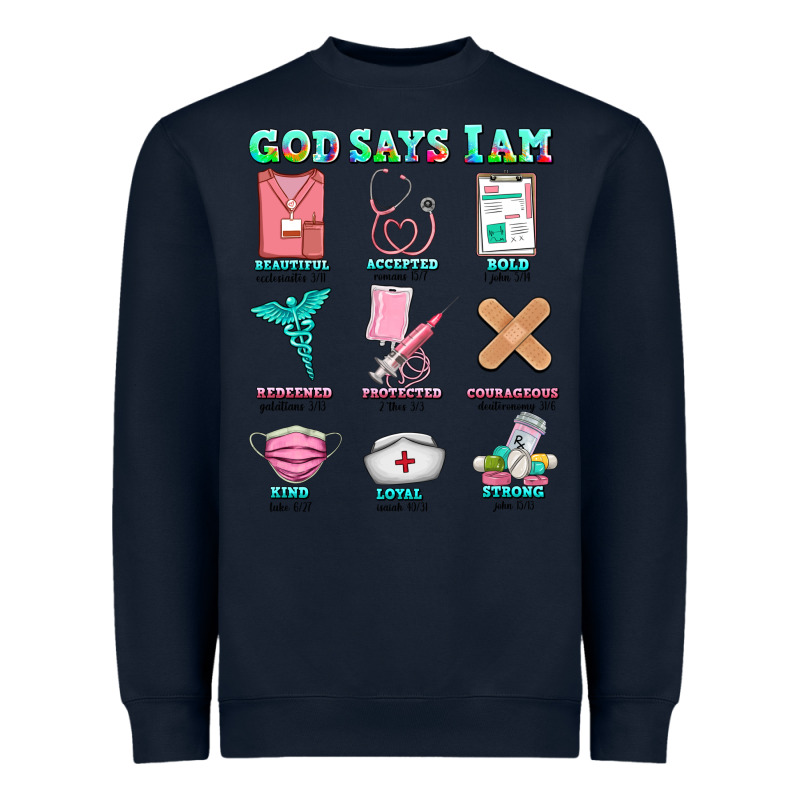 Nurse God Says I Am  Nurse Elements Heavyweight Sweatshirt by AdoDesignShop | Teevron