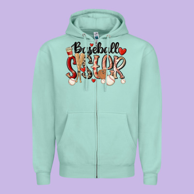 Baseball Sister Zipper Hoodie Designed By Maliassmallbusiness