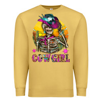 Antique Gold Cowgirl Skeleton With Landscape Premium Sweatshirt - BundleAndBundleShop