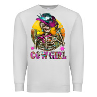 Dove Grey Cowgirl Skeleton With Landscape Premium Sweatshirt - BundleAndBundleShop