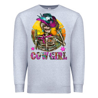 Heather Grey Cowgirl Skeleton With Landscape Premium Sweatshirt - BundleAndBundleShop