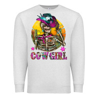 Oatmeal Heather Cowgirl Skeleton With Landscape Premium Sweatshirt - BundleAndBundleShop