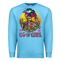 Ocean Blue Cowgirl Skeleton With Landscape Premium Sweatshirt - BundleAndBundleShop
