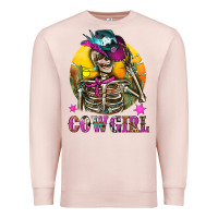 Pale Pink Cowgirl Skeleton With Landscape Premium Sweatshirt - BundleAndBundleShop
