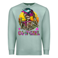 Seafoam Cowgirl Skeleton With Landscape Premium Sweatshirt - BundleAndBundleShop