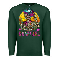 Sports Green Cowgirl Skeleton With Landscape Premium Sweatshirt - BundleAndBundleShop