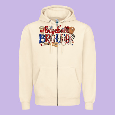 Baseball Brother Zipper Hoodie Designed By Maliassmallbusiness