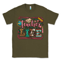 Army Green Teacher life leopard frame Classic Tee - LillyAllenDesigns
