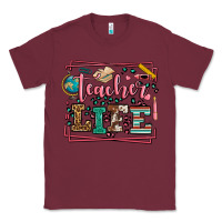 Burgundy Teacher life leopard frame Classic Tee - LillyAllenDesigns
