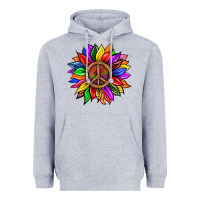 Heather Grey Pride LGBTQ+ Sunflower With Peace Heavyweight Hoodie - BundleAndBundleShop